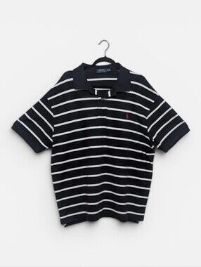 POLO Ralph Lauren Men's Black White Striped Short Sleeve Cotton Polo Shirt 2XB
